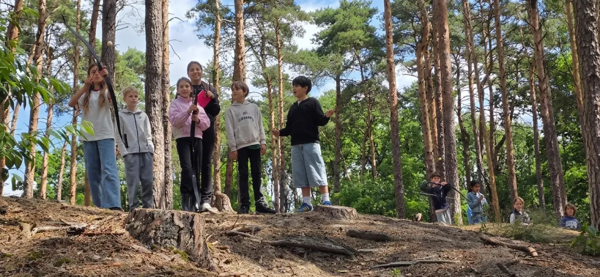 Bogenschießen im Kiefernwald
